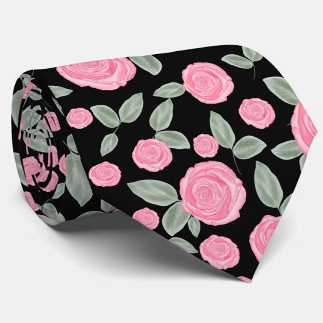 Pink Rose Pattern on Black Tie (Creator Uploaded)