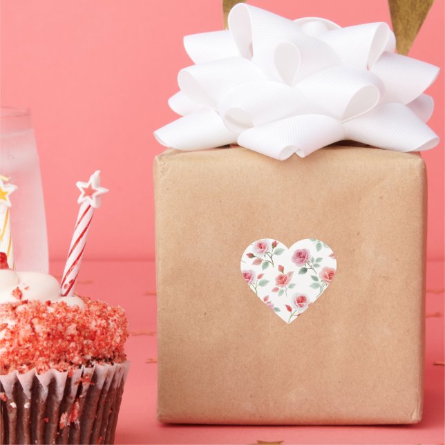 Pink Rose Pattern, soft color, Heart Sticker (Party)