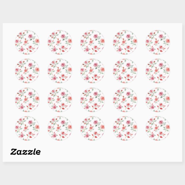 Pink Rose Pattern, soft colour, Classic Round Sticker (Sheet)