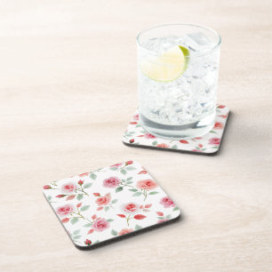 Pink Rose Pattern, soft colour, Coaster