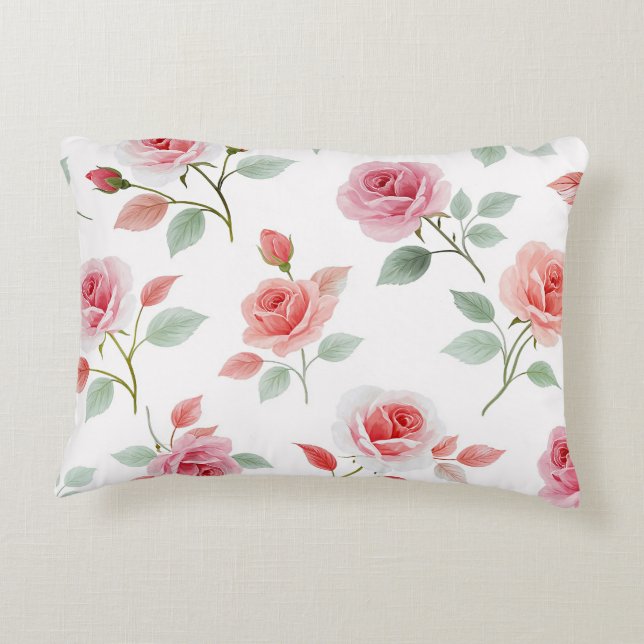 Pink Rose Pattern, soft colour, Decorative Cushion (Back)