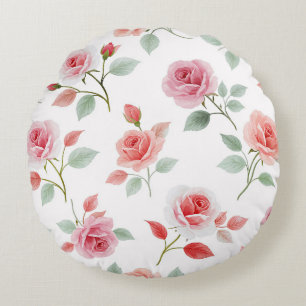 Pink Rose Pattern, soft colour, Round Cushion