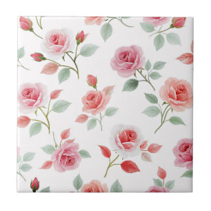 Pink Rose Pattern, soft colour, Tile