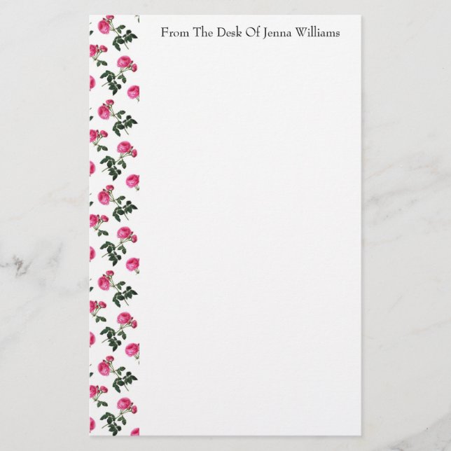 Pink Rose Pattern Stationery (Front)