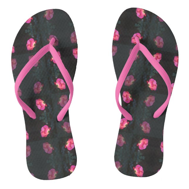 Pink Rose Pattern with Pink Strap Jandals (Footbed)