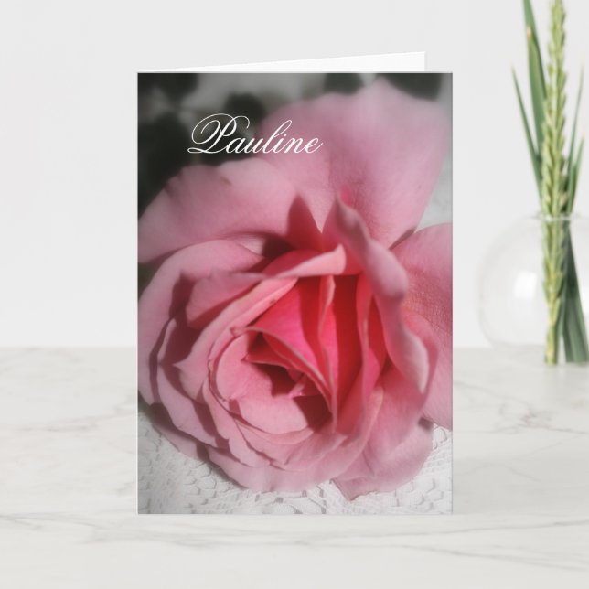 Pink Rose Pauline Name Greeting Card (Front)