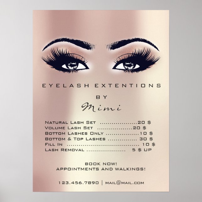 Pink Rose Peach Skin Makeup Eyes Lashes Prices Poster (Front)