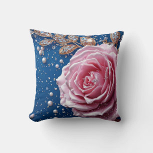 🌸 Pink Rose Pearl Crystal Design For Home Decor Cushion