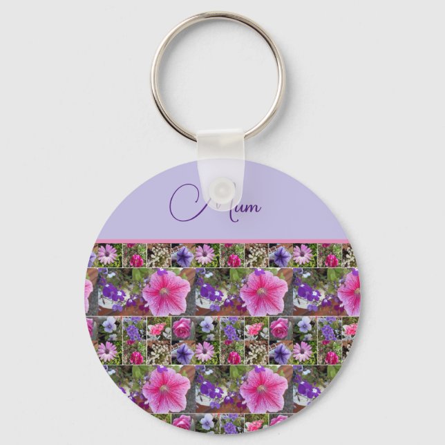 Pink Rose Penunia Daisy Flowers Floral Mothers Day Key Ring (Front)