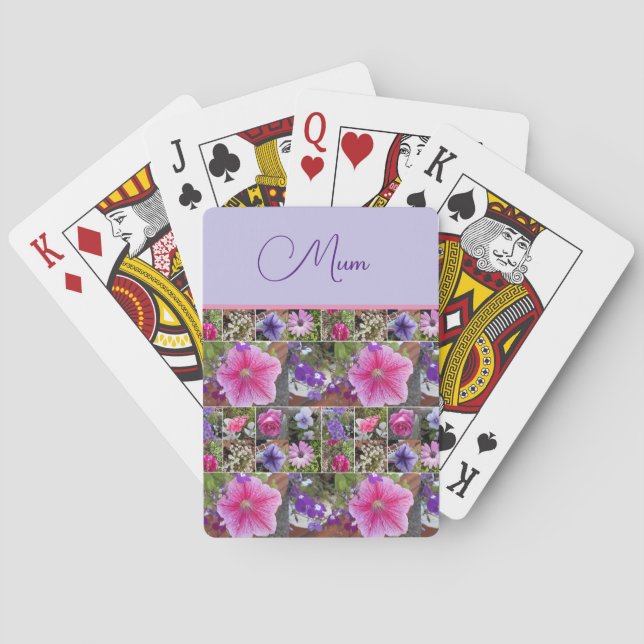 Pink Rose Penunia Daisy Flowers Floral Mothers Day Playing Cards (Back)