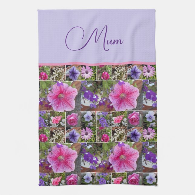 Pink Rose Penunia Daisy Flowers Floral Mothers Day Tea Towel (Vertical)