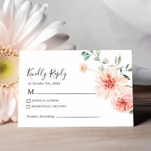 Pink Rose & Peonies Bohemian RSVP Wedding Card