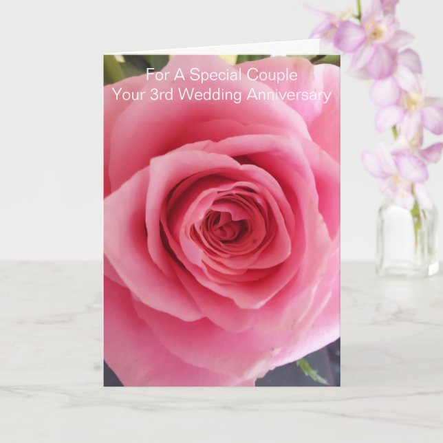 Pink Rose Personalised 3rd Wedding Anniversary Card (Orchid)