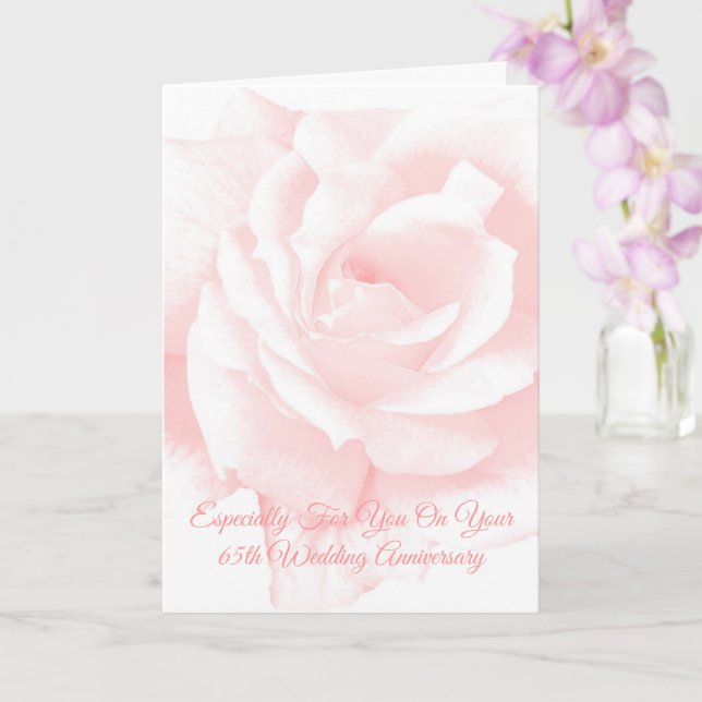 Pink Rose Personalised 65th Wedding Anniversary Card (Orchid)