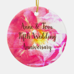 Pink Rose Personalised Anniversary  Ornament