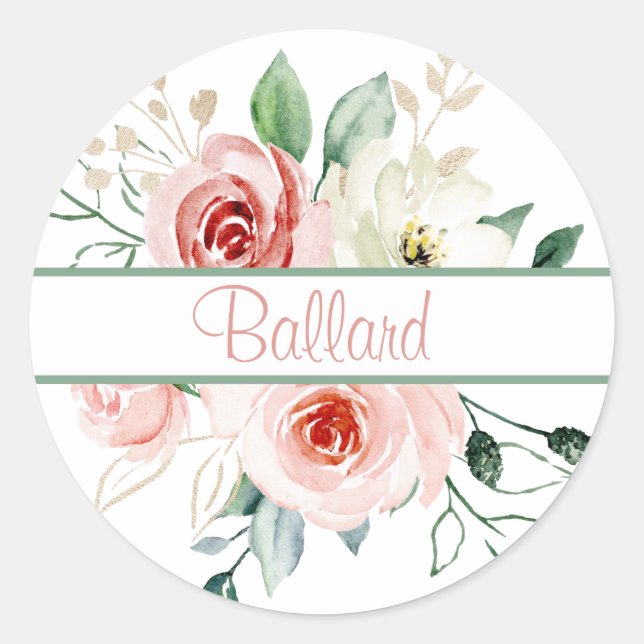 Pink Rose Personalised Name Envelope Seals (Front)