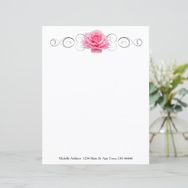 Pink Rose Personalised Paper Sheet (Standing Front)