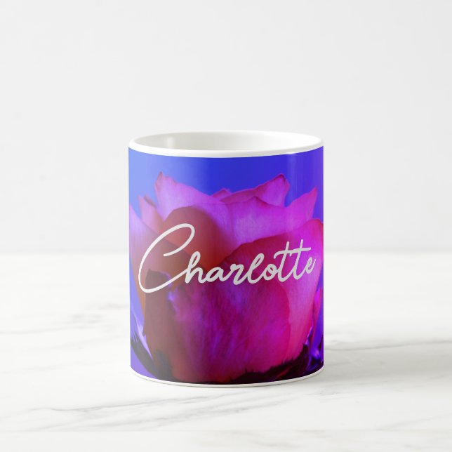 Pink Rose Personalizable Name Coffee Mug (Center)