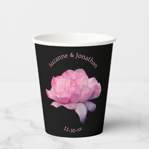 Pink Rose Personalized Wedding Bridal Paper Cups