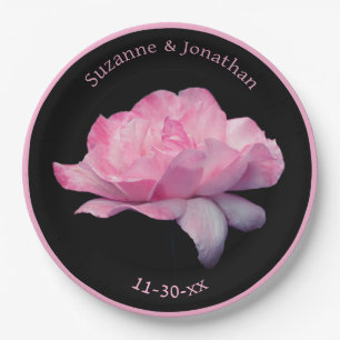 Pink Rose Personalized Wedding Bridal Paper Plate