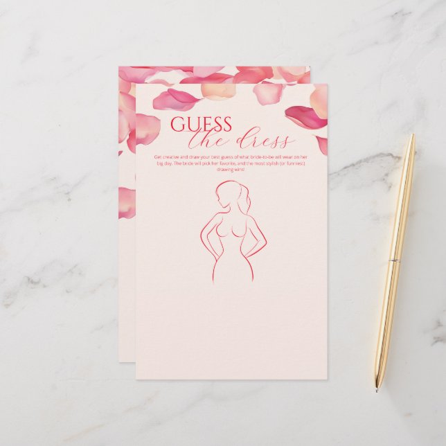 Pink Rose Petals GuessThe Dress Bridal Shower Game (Front/Back In Situ)