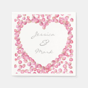Pink rose petals heart custom paper napkin