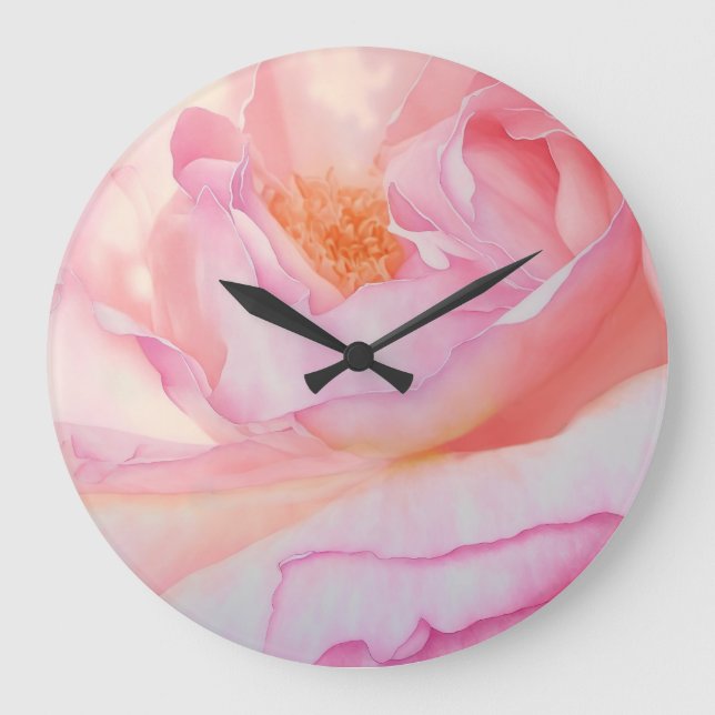 pink rose petals large clock (Front)