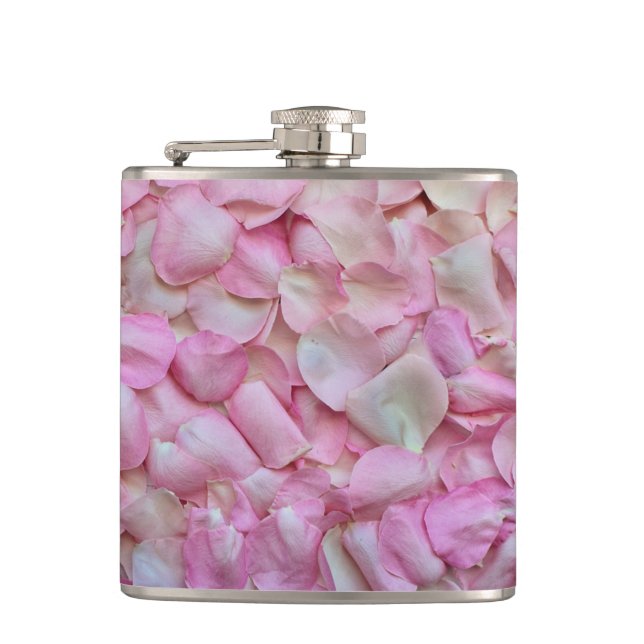 Pink Rose Petals Pattern Hip Flask (Front)