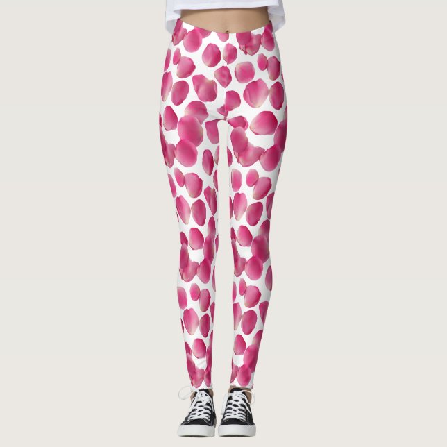 Pink Rose Petals Pattern Leggings (Front)