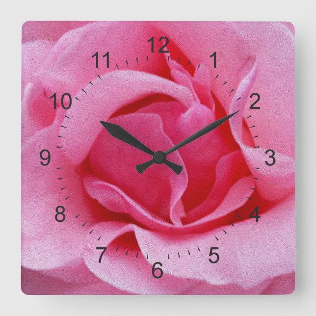 Pink rose petals square wall clock (Front)