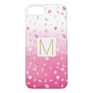 Pink Rose Petals Watercolor Ombre Gold Monogram Case-Mate iPhone Case
