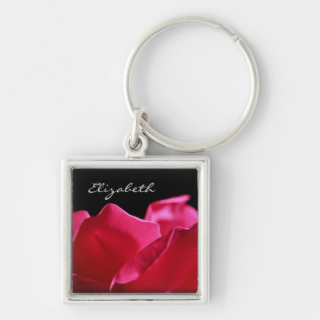 Pink Rose Petals With Name Key Ring (Front)