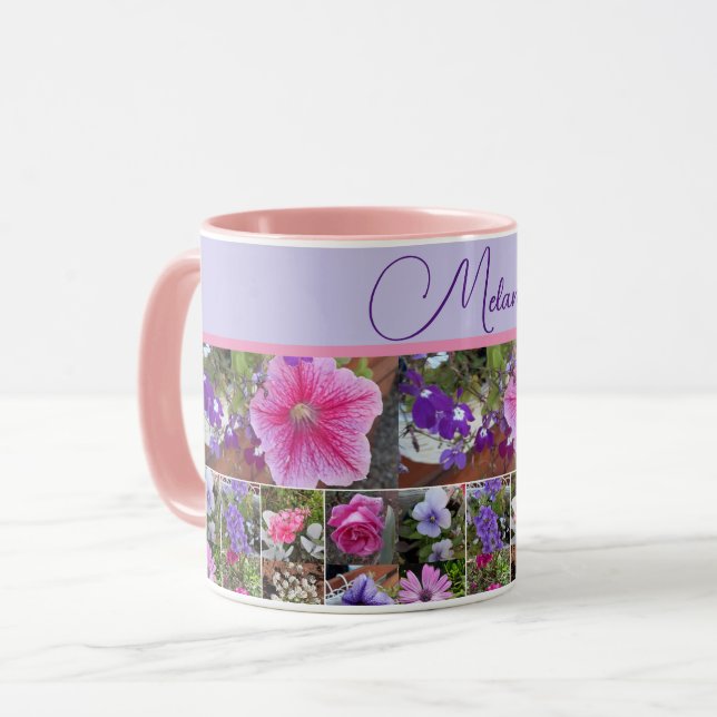 Pink Rose Petunia Flowers Floral Customizable Mug (Front Left)