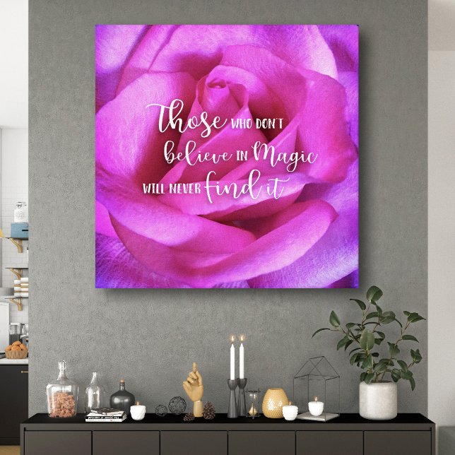 Pink Rose Photo Believe In Magic Quote Script Bold Canvas Print (Creator Uploaded)