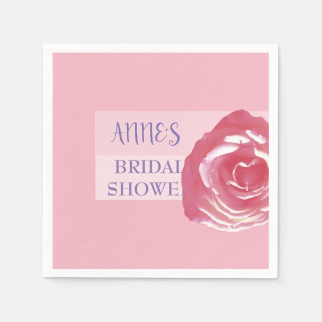 Pink Rose Photo Bridal Shower Paper Napkins (Front)