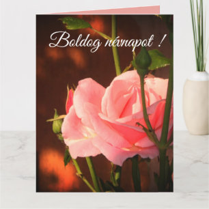 Pink rose photo  - Hungarian name day Card