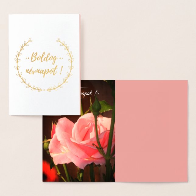 Pink rose photo  - Hungarian name day- luxury Foil Card (Display)