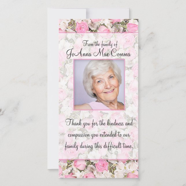 Pink Rose Photo Sympathy Thank You Card (Front)