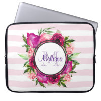 Pink Rose & Poppy Floral Bouquet on Pink Stripes