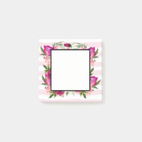 Pink Rose & Poppy Floral Bouquet on Pink Stripes