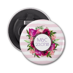 Pink Rose & Poppy Floral Bouquet Wedding Bottle Opener