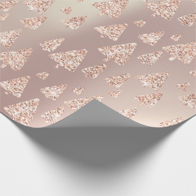 Pink Rose Powder Gold Glitter Christmas Tree Metal Wrapping Paper (Corner)