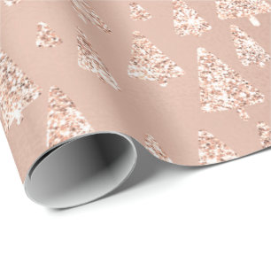 Pink Rose Powder Gold Glitter Christmas Tree Small Wrapping Paper