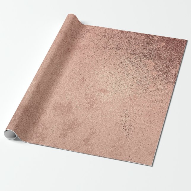Pink Rose Powder Gold Grunge  Metallic Red Copper Wrapping Paper (Unrolled)