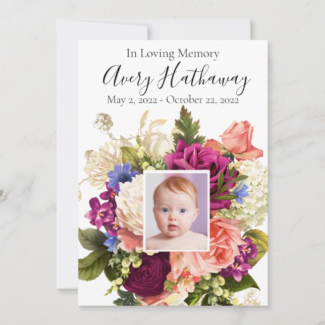  Pink Rose Purple Orchid Funeral Memorial Program  Invitation (Front)