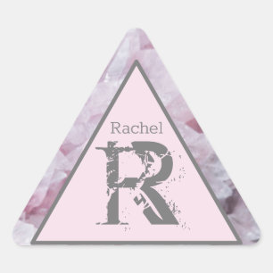 Pink Rose Quartz Name Monogram Elegant Template Triangle Sticker