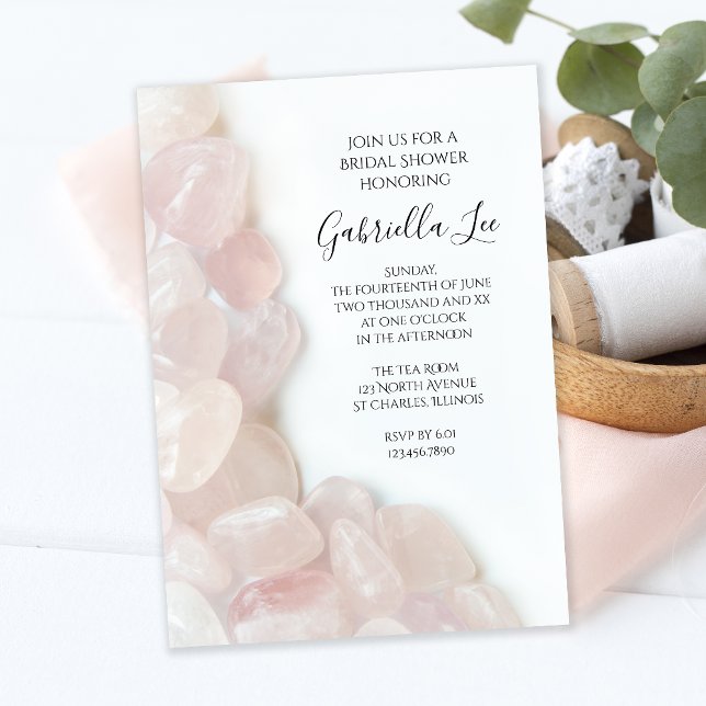 Pink Rose Quartz on White Bridal Shower Invitation (Creator Uploaded)