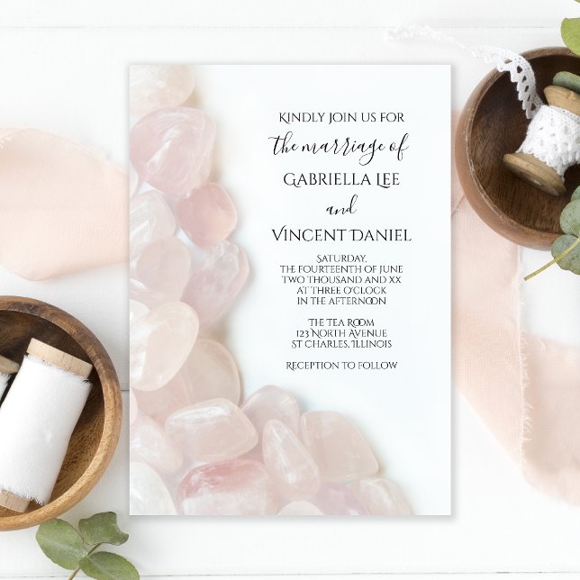 Pink Rose Quartz on White Wedding Invitation (Creator Uploaded)