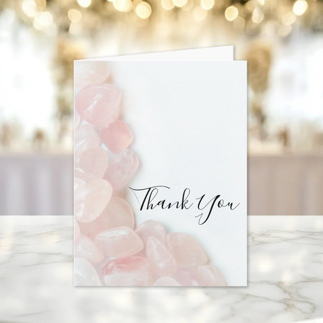Pink Rose Quartz on White Wedding Thank You Card (Creator Uploaded)