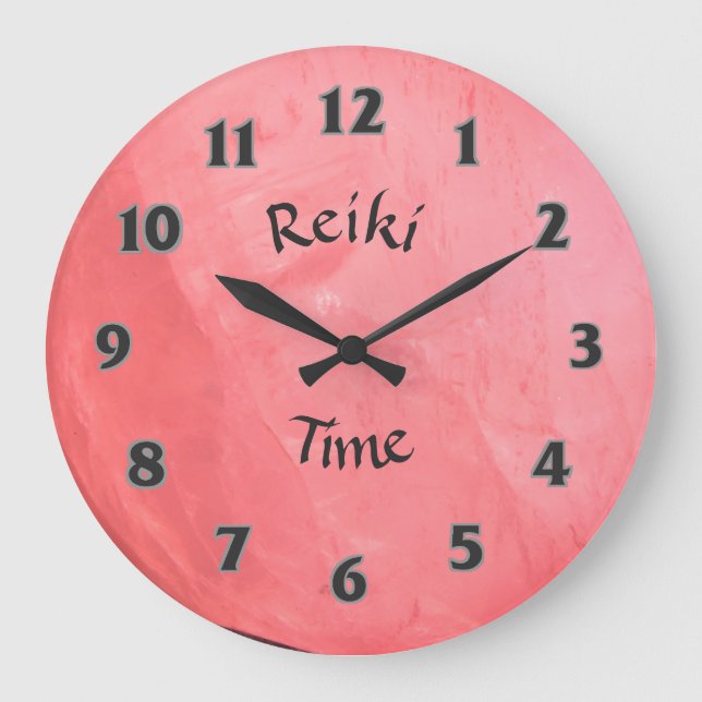 Pink Rose Quartz Reiki Time Large Clock (Front)